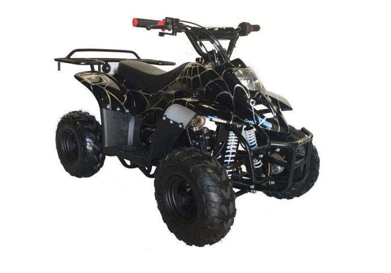Black and white all-terrain vehicle (ATV).